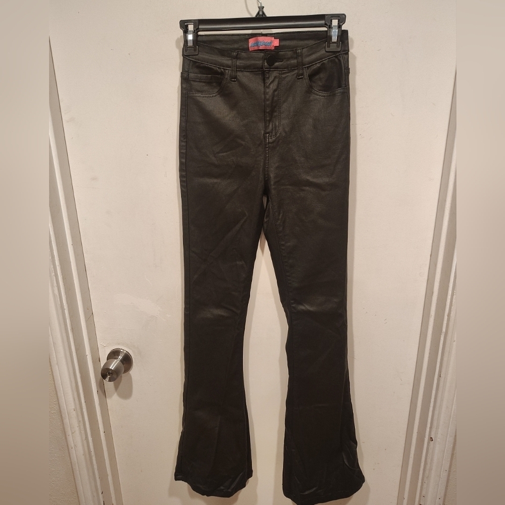 Edikted Women's Black Luna Coated Faux Leather Flare Stretch Jeans S Punk Gothic